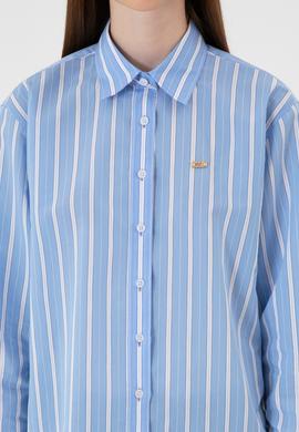 Kadın Açık Mavi Çizgili Uzun Kollu Gömlek - 50316416005