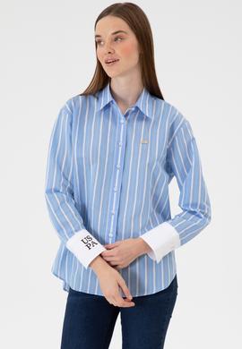 Kadın Açık Mavi Çizgili Uzun Kollu Gömlek - 50316416005