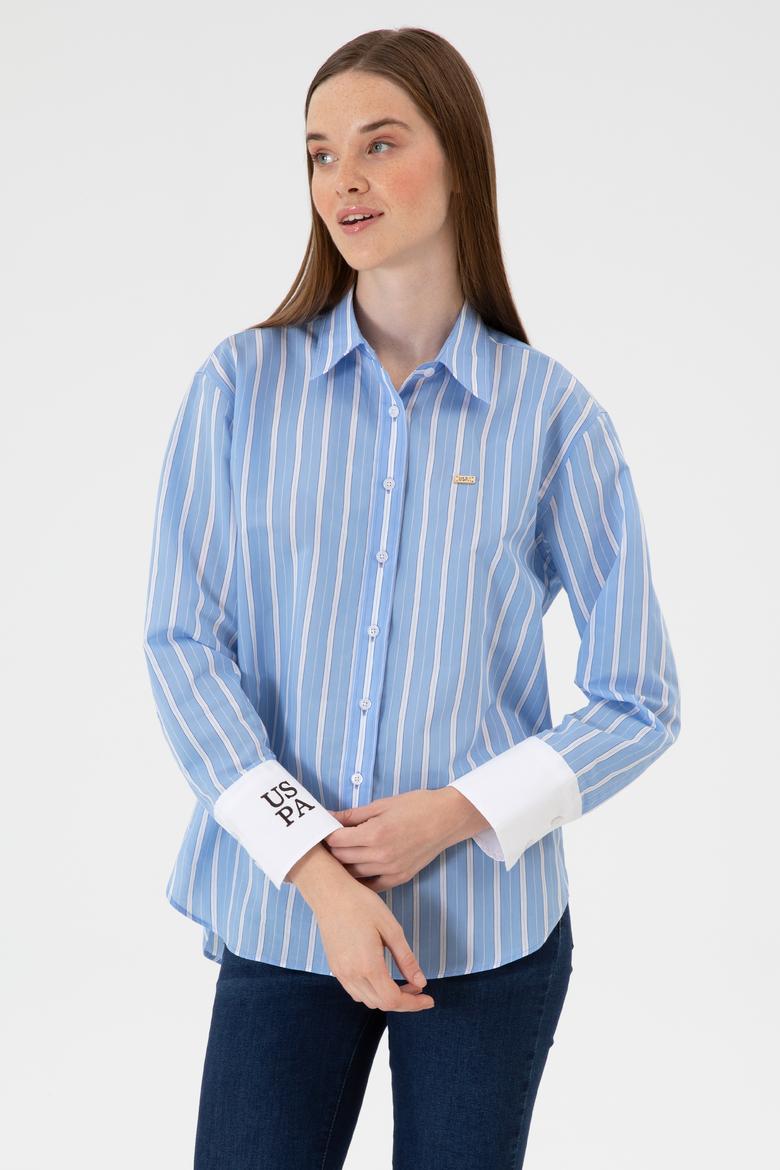 Kadın Açık Mavi Çizgili Uzun Kollu Gömlek - 50316416005