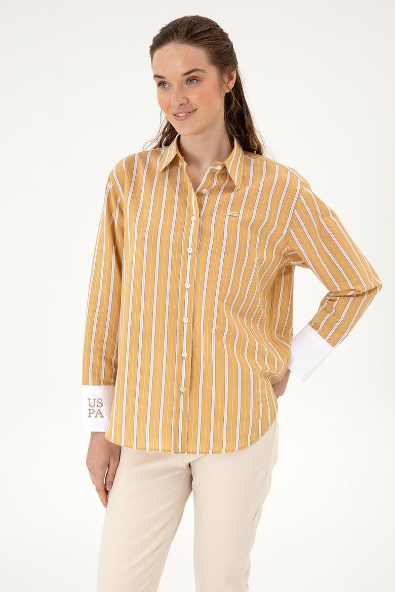Kadın Hardal Çizgili Uzun Kollu Gömlek - 50316416010