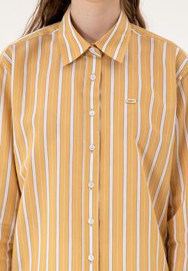 Kadın Hardal Çizgili Uzun Kollu Gömlek - 50316416010