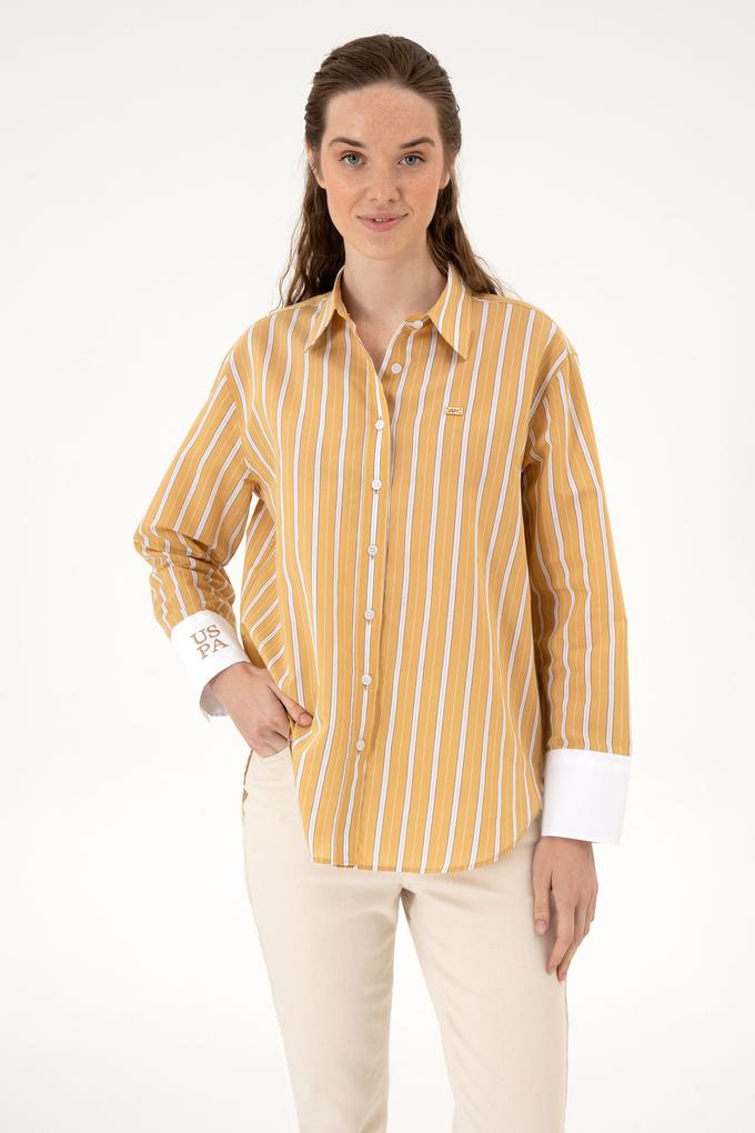 Kadın Hardal Çizgili Uzun Kollu Gömlek