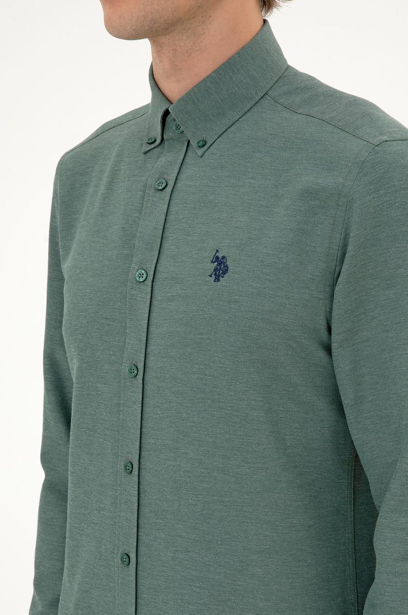 Erkek Koyu Yeşil Uzun Kollu Basic Gömlek