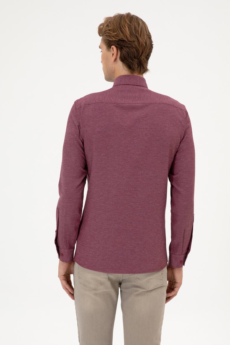 Erkek Bordo Uzun Kollu Basic Gömlek - 50316723045