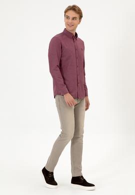 Erkek Bordo Uzun Kollu Basic Gömlek - 50316723045