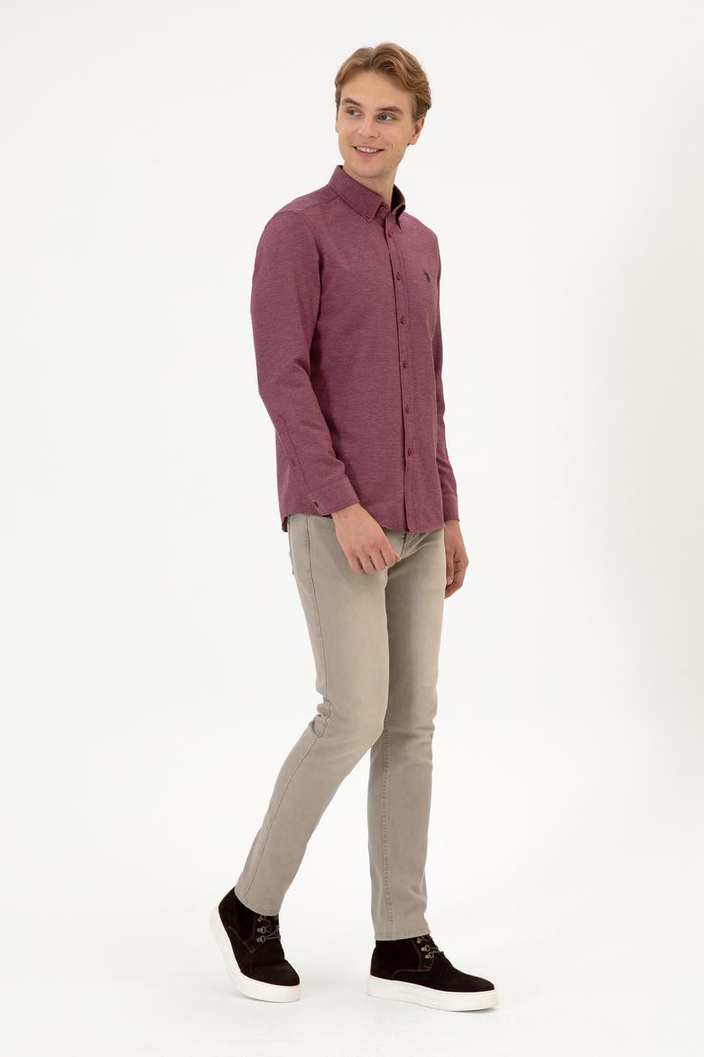Erkek Bordo Uzun Kollu Basic Gömlek - 50316723045