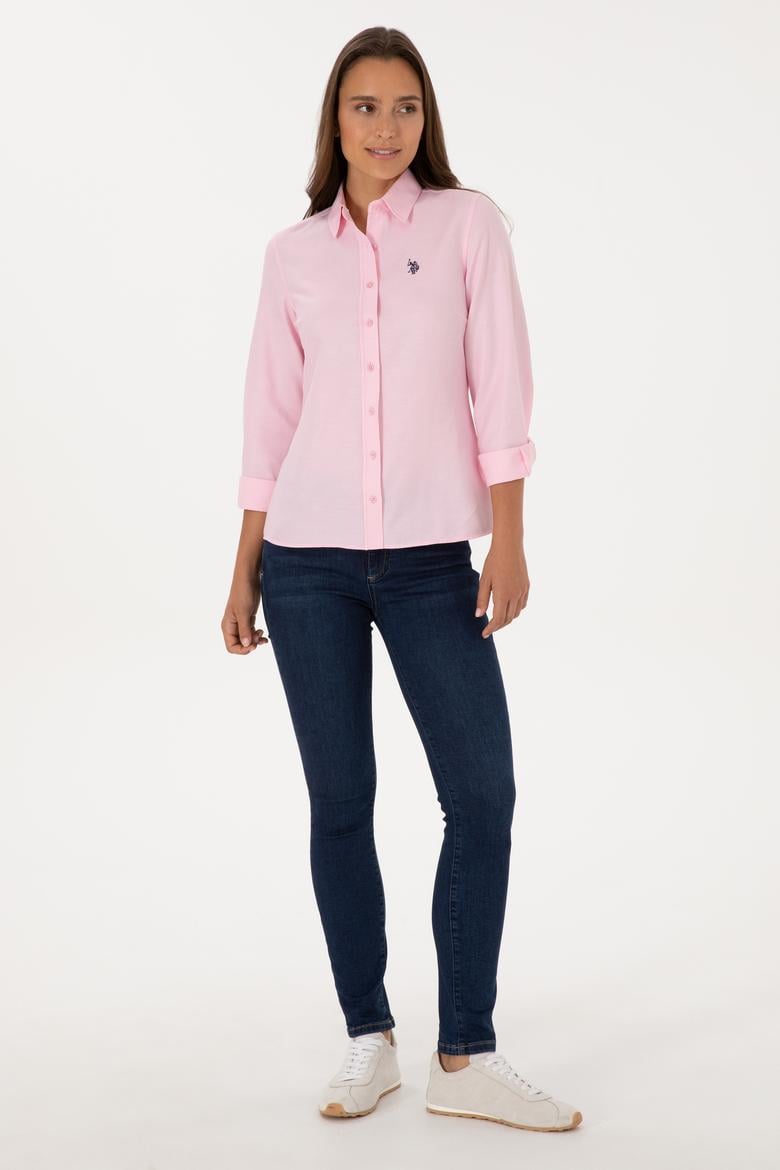 Kadın Pembe Uzun Kollu Basic Gömlek - 50316711131