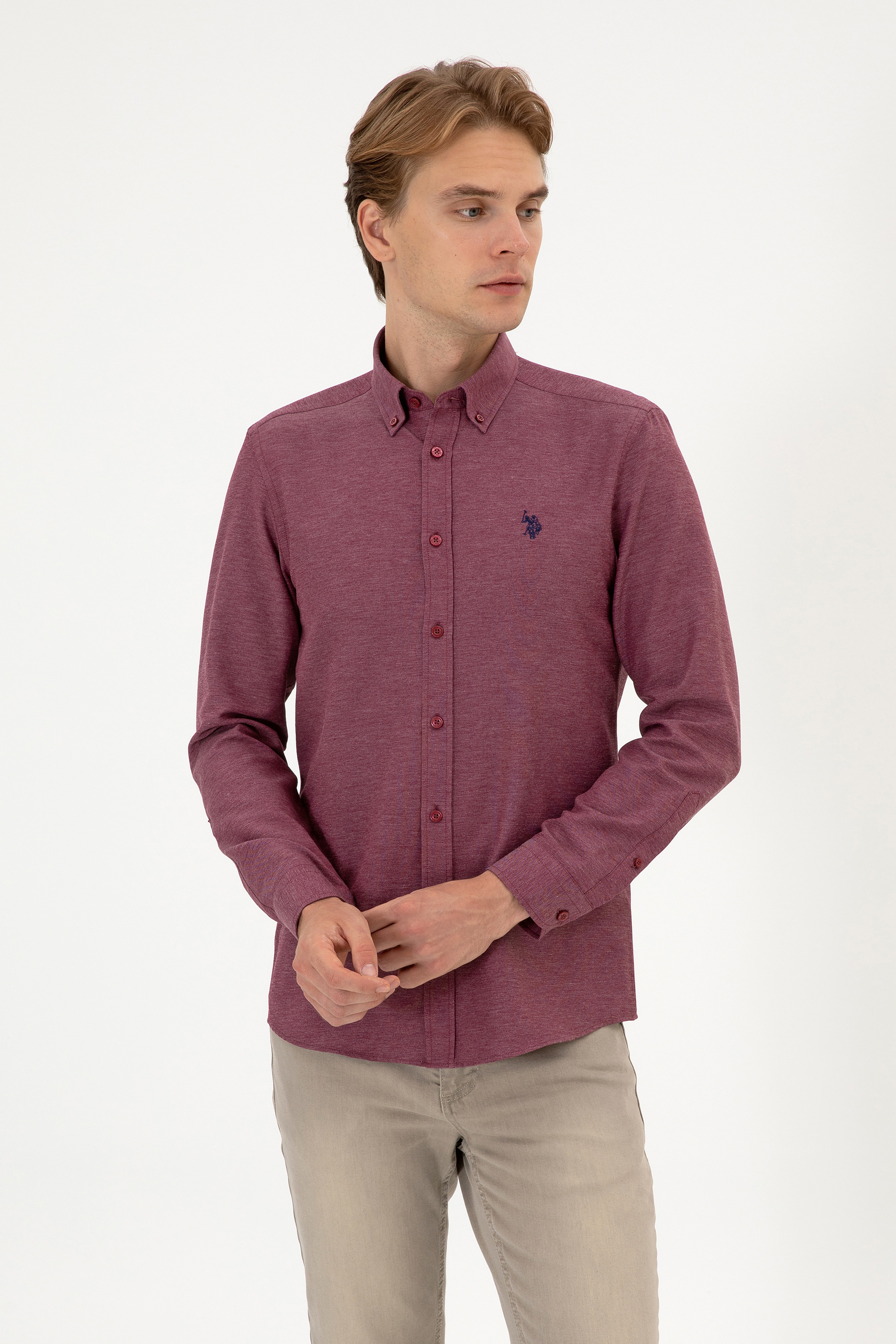 Erkek Bordo Uzun Kollu Basic Gömlek - Image 3