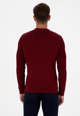 Erkek Regular Fit Fermuarlı Bordo Basic Kazak - 50313685026