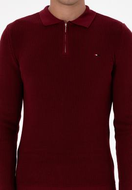 Erkek Regular Fit Fermuarlı Bordo Basic Kazak - 50313685026