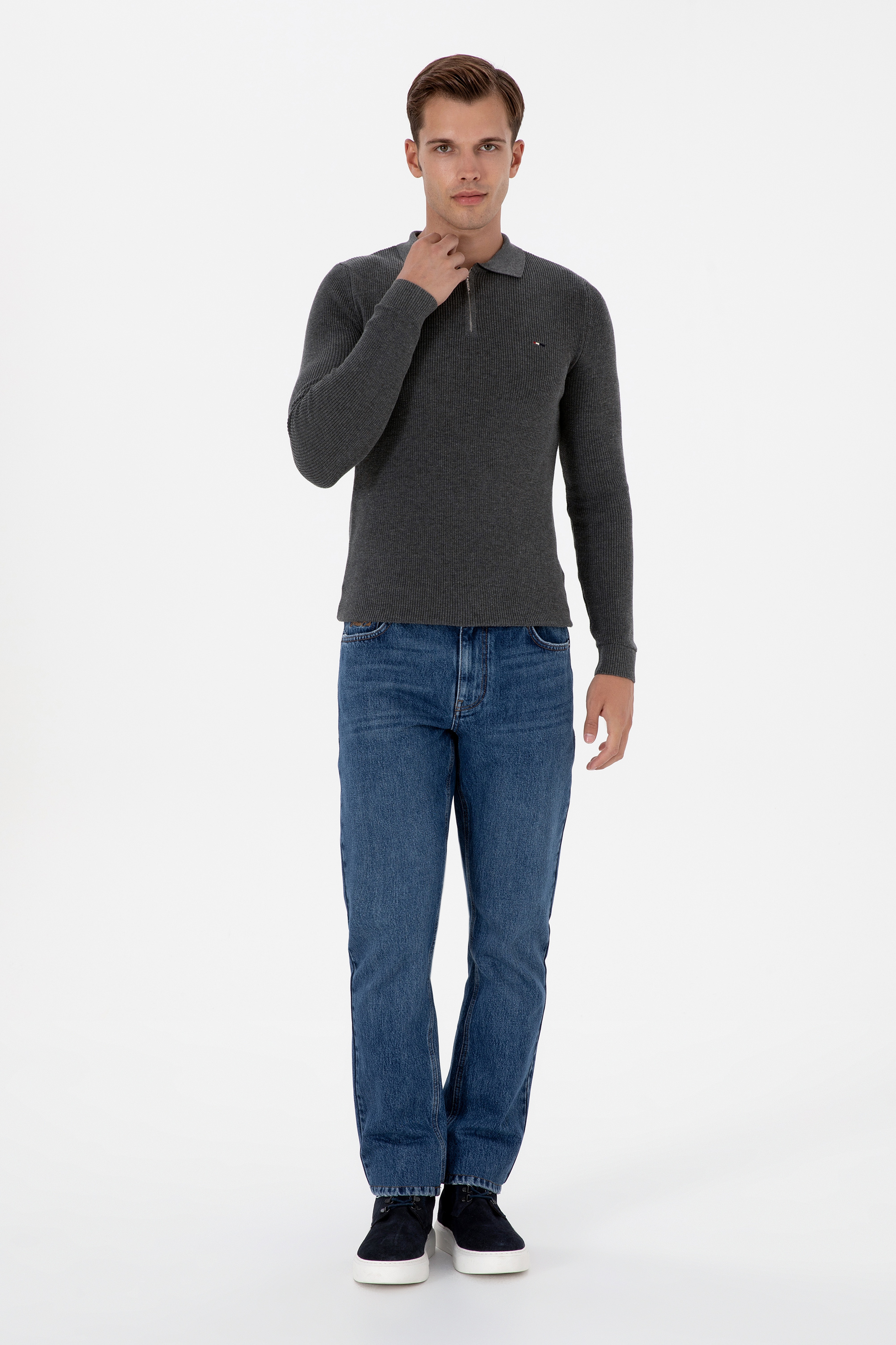 Erkek Mavi Straight Fit Jean Pantolon