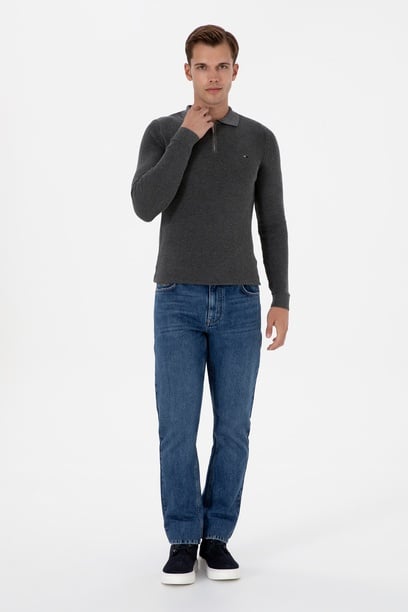 Erkek Mavi Straight Fit Jean Pantolon