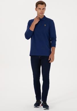 Erkek Regular Fit Polo Yaka İndigo Basic Sweatshirt - 50313772117