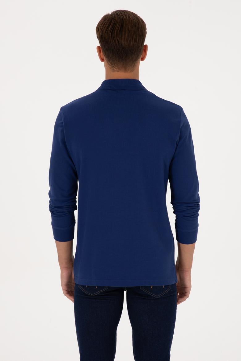 Erkek Regular Fit Polo Yaka İndigo Basic Sweatshirt - 50313772117