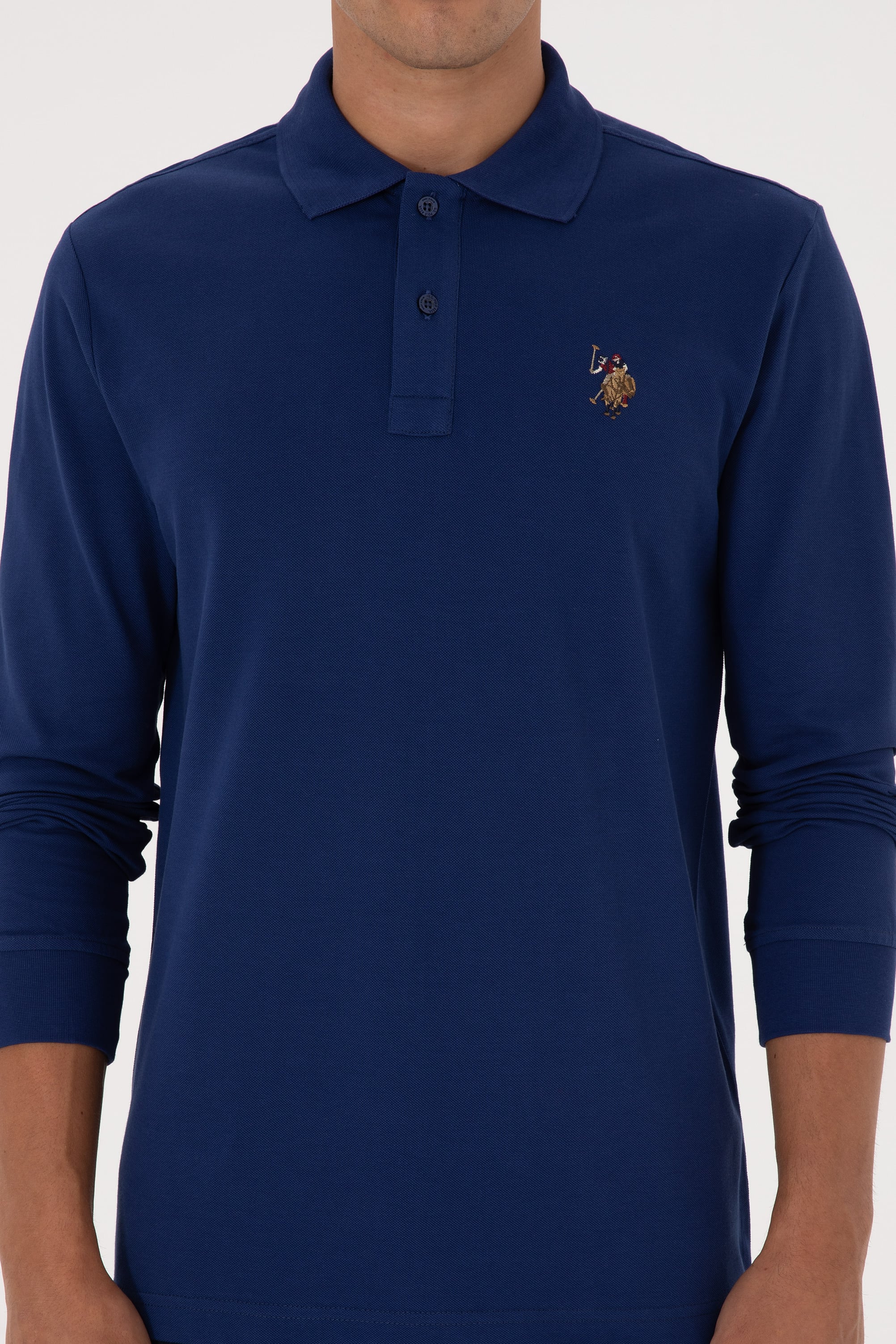 Erkek Regular Fit Polo Yaka İndigo Basic Sweatshirt