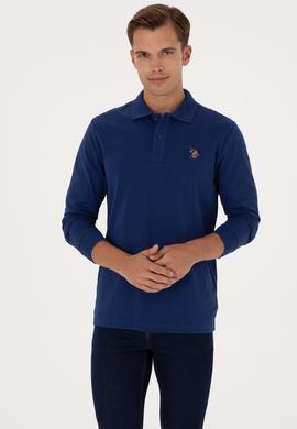 Erkek Regular Fit Polo Yaka İndigo Basic Sweatshirt - 50313772117
