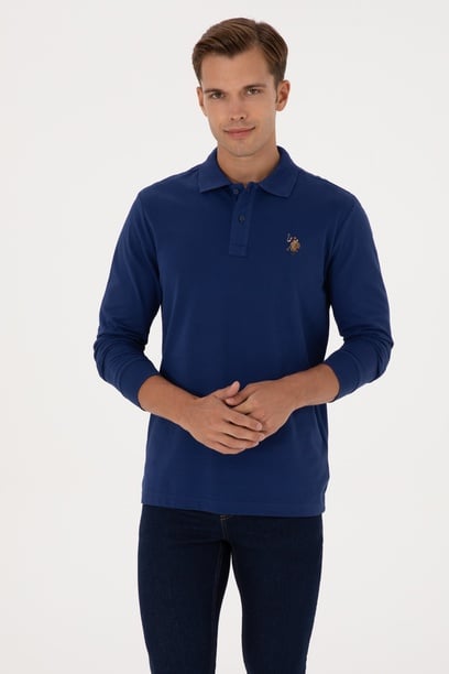 Erkek Regular Fit Polo Yaka İndigo Basic Sweatshirt