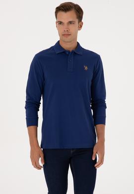 Erkek Regular Fit Polo Yaka İndigo Basic Sweatshirt - 50313772117