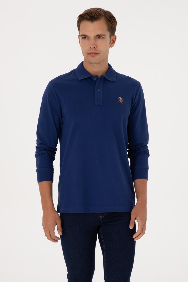 Erkek Regular Fit Polo Yaka İndigo Basic Sweatshirt