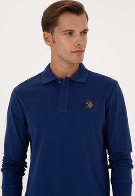 Erkek Regular Fit Polo Yaka İndigo Basic Sweatshirt - 50313772117