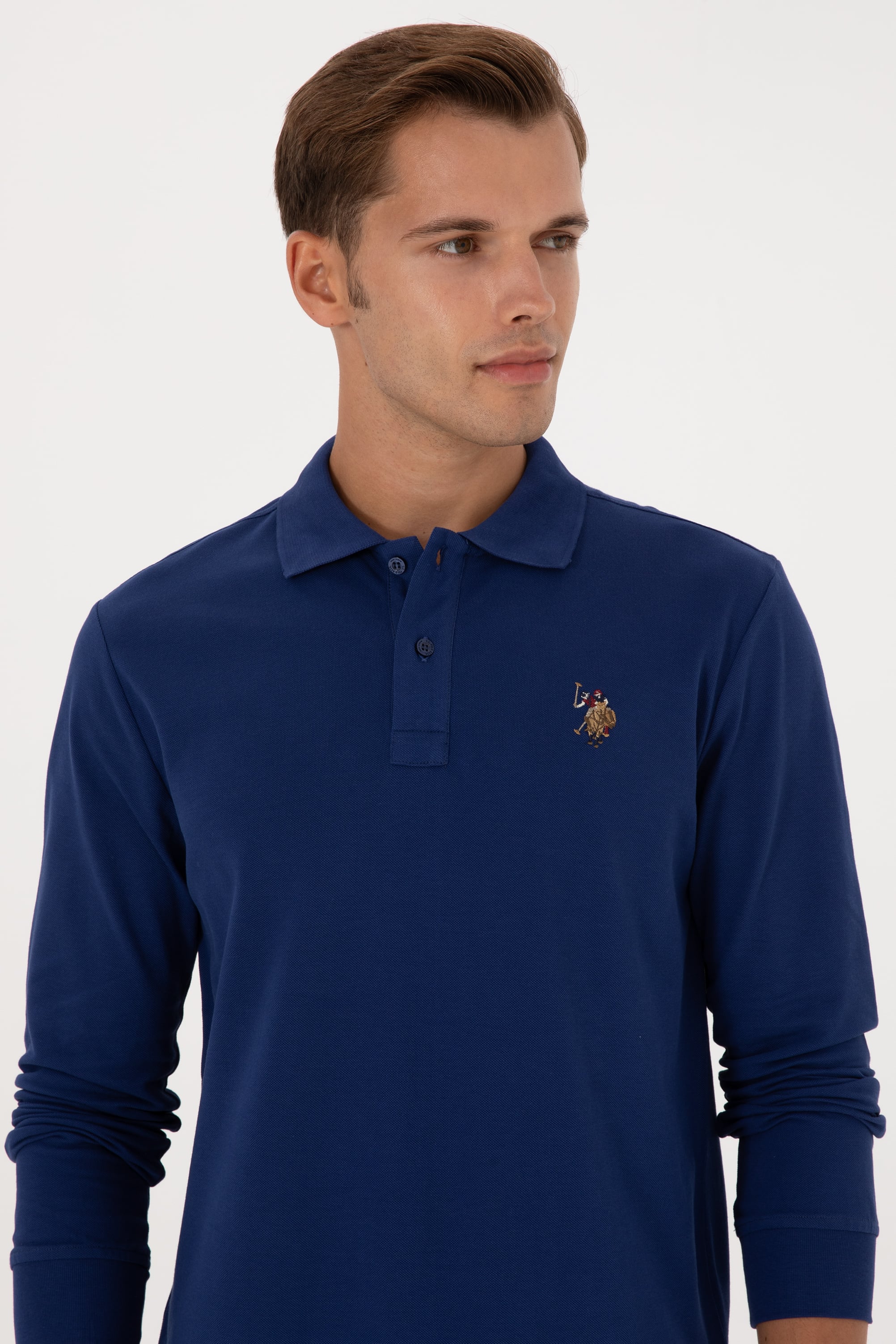 Erkek Regular Fit Polo Yaka İndigo Basic Sweatshirt - Image 2