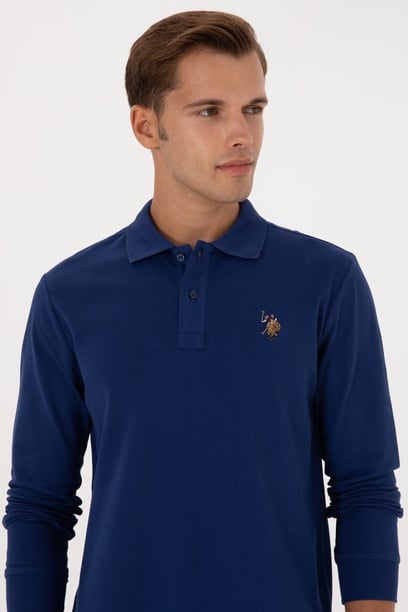 Erkek Regular Fit Polo Yaka İndigo Basic Sweatshirt