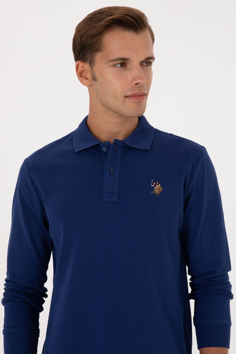 Erkek Regular Fit Polo Yaka İndigo Basic Sweatshirt - 50313772117