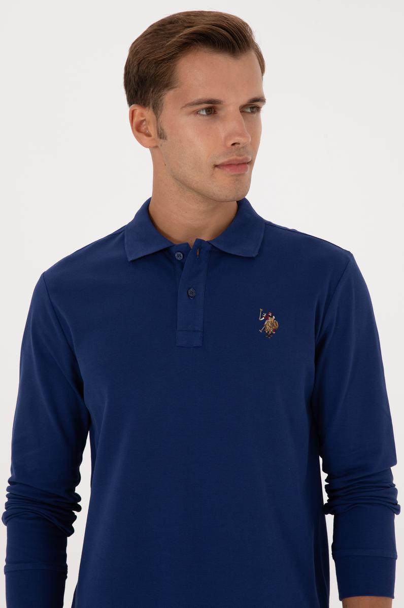 Erkek Regular Fit Polo Yaka İndigo Basic Sweatshirt
