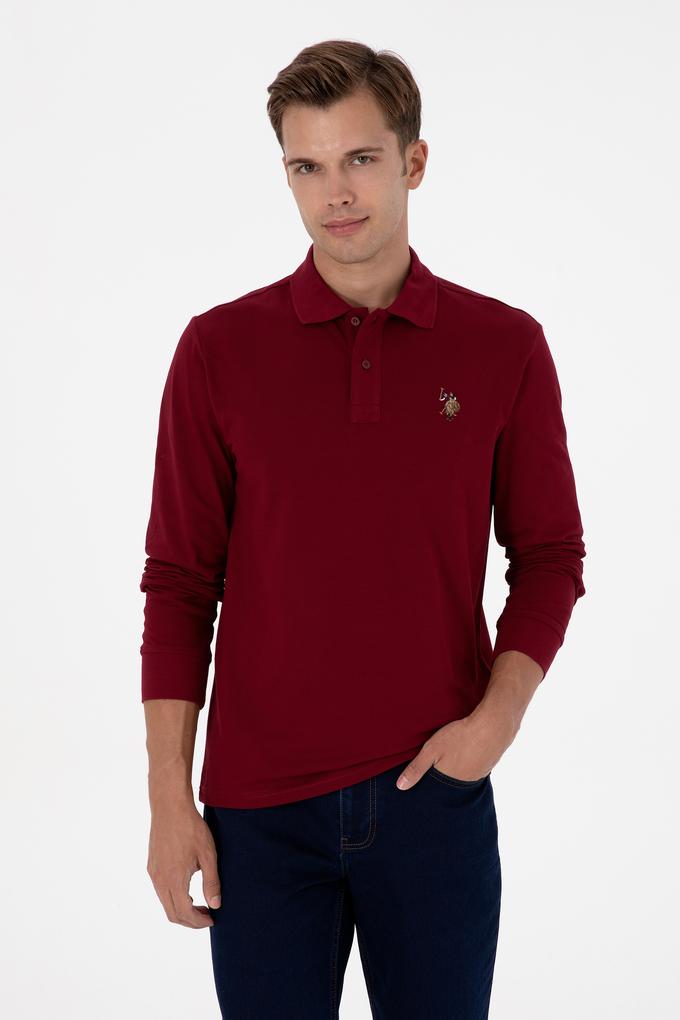 Erkek Regular Fit Polo Yaka Bordo Basic Sweatshirt