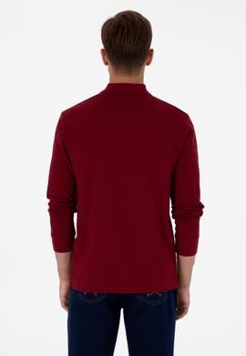 Erkek Regular Fit Polo Yaka Bordo Basic Sweatshirt - 50313772017