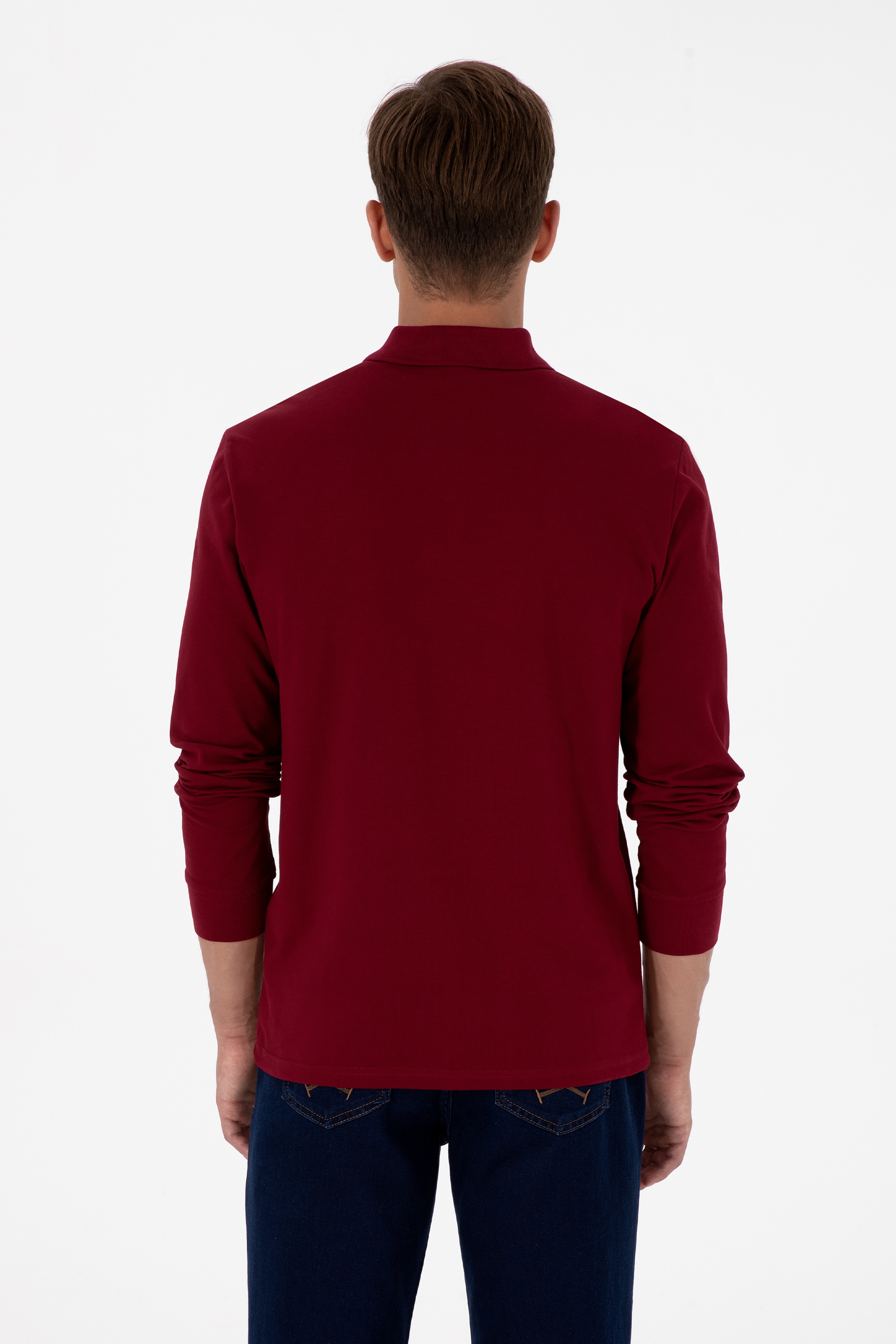 Erkek Regular Fit Polo Yaka Bordo Basic Sweatshirt