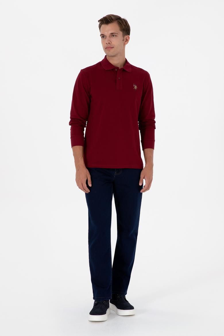 Erkek Regular Fit Polo Yaka Bordo Basic Sweatshirt - 50313772017