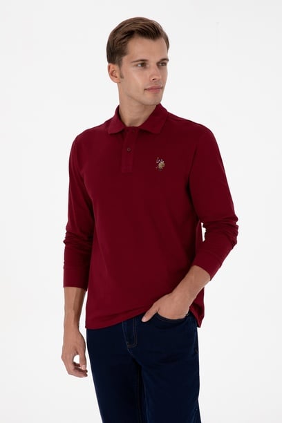 Erkek Regular Fit Polo Yaka Bordo Basic Sweatshirt