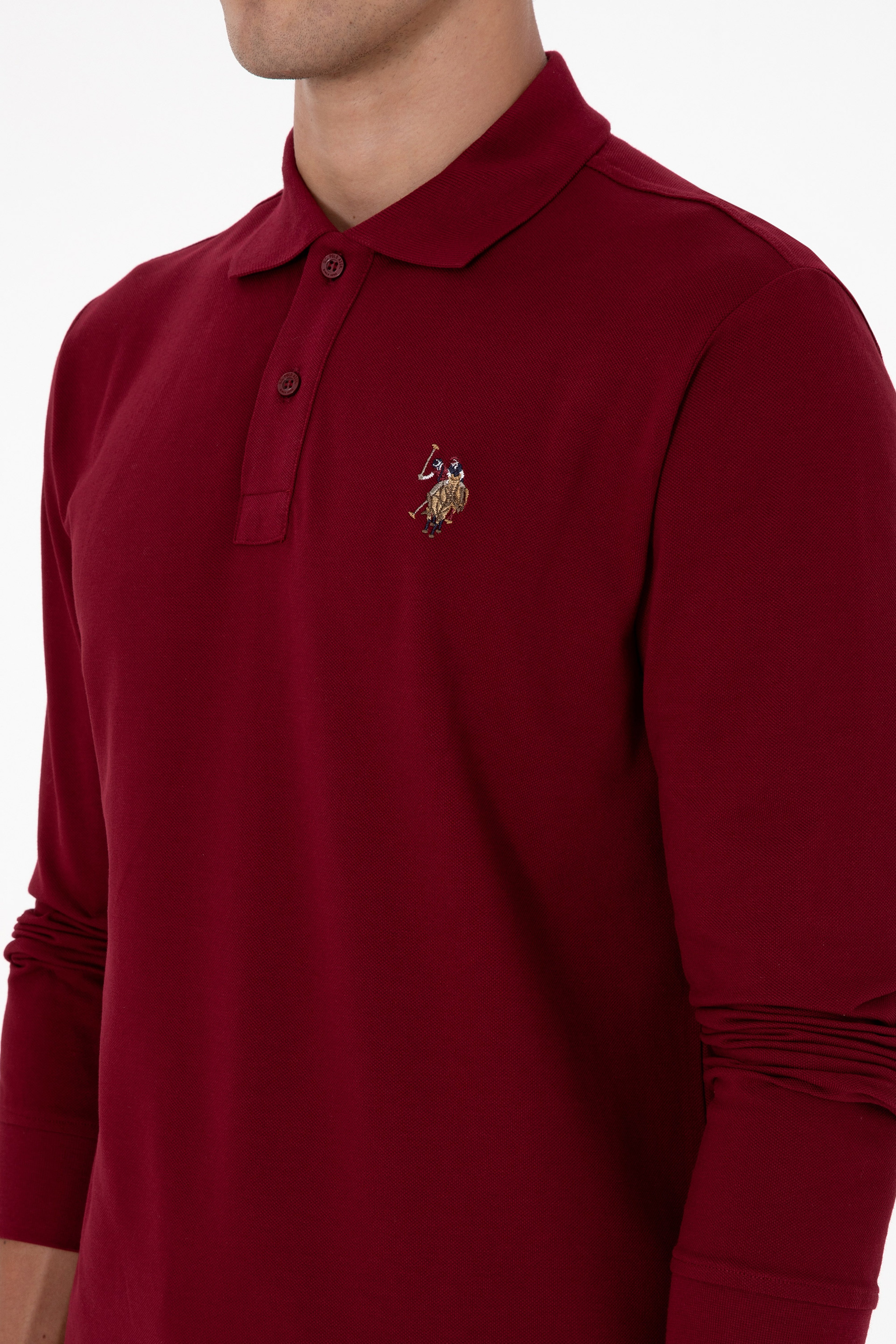 Erkek Regular Fit Polo Yaka Bordo Basic Sweatshirt - Image 7
