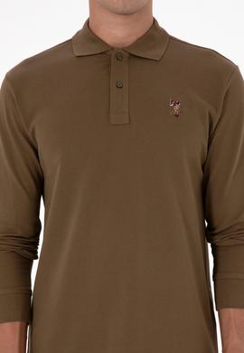 Erkek Regular Fit Polo Yaka Haki Basic Sweatshirt - 50313772086