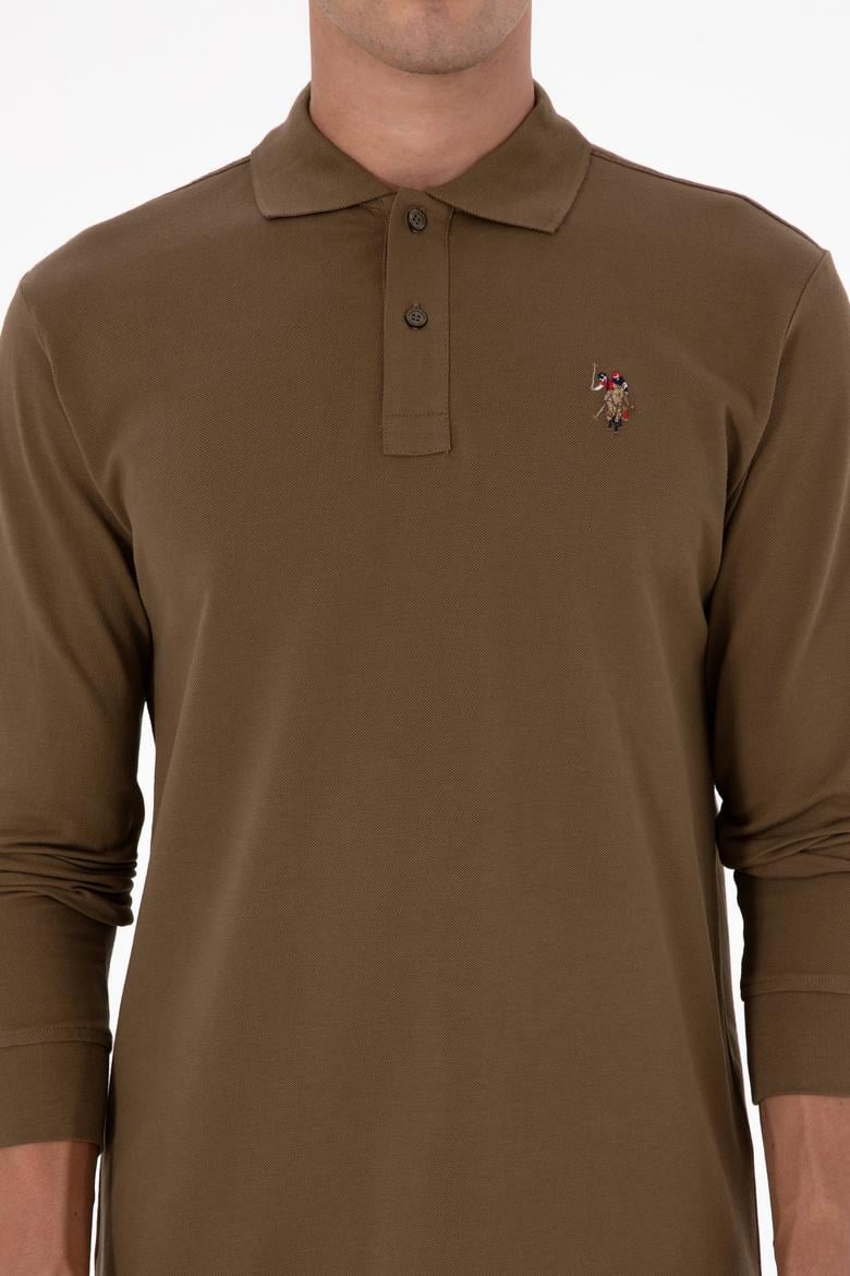 Erkek Regular Fit Polo Yaka Haki Basic Sweatshirt - 50313772086