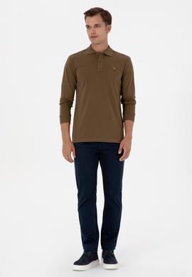 Erkek Regular Fit Polo Yaka Haki Basic Sweatshirt - 50313772086