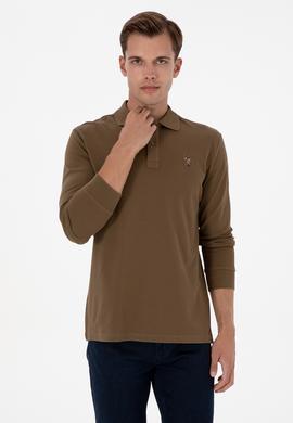 Erkek Regular Fit Polo Yaka Haki Basic Sweatshirt - 50313772086