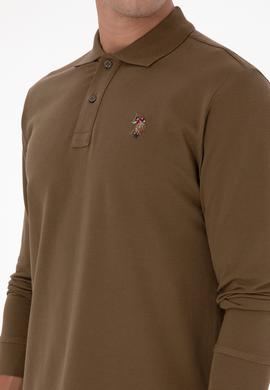 Erkek Regular Fit Polo Yaka Haki Basic Sweatshirt - 50313772086