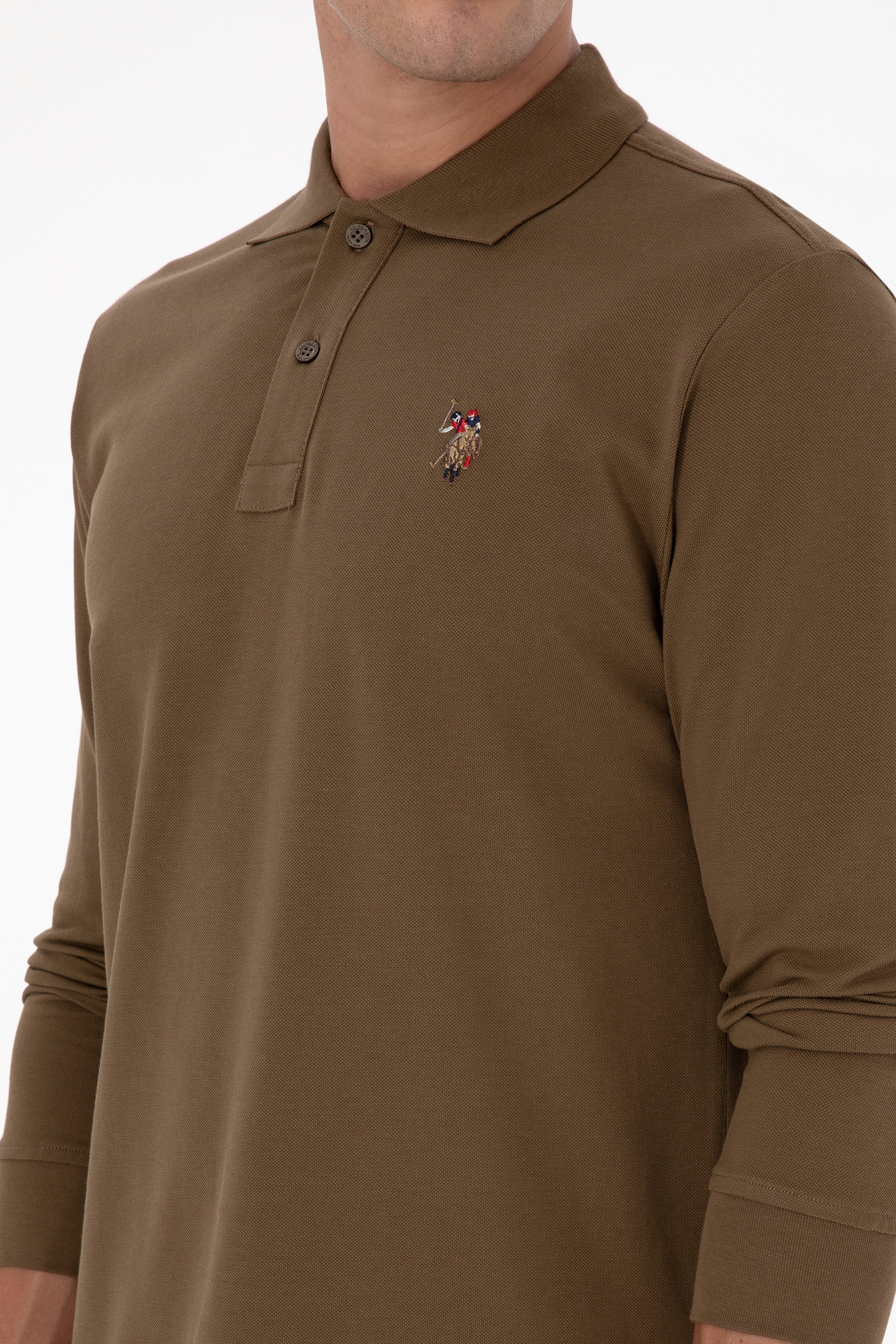 Erkek Regular Fit Polo Yaka Haki Basic Sweatshirt - Image 7