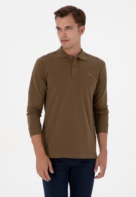 Erkek Regular Fit Polo Yaka Haki Basic Sweatshirt - 50313772086