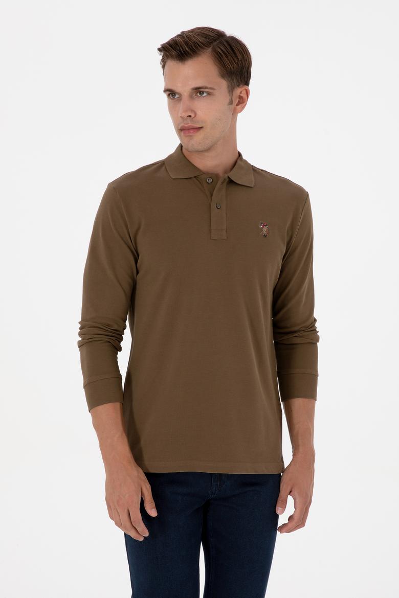 Erkek Regular Fit Polo Yaka Haki Basic Sweatshirt - 50313772086