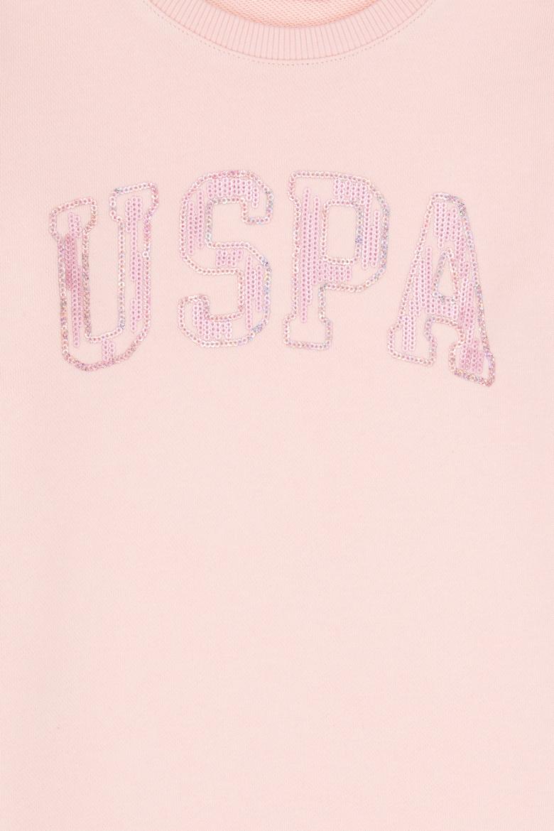 Kız Çocuk Toz Pembe Payet İşlemeli Sweat Örme Elbise - 50315624015