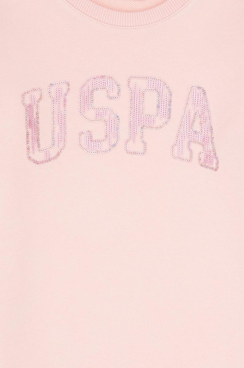 Kız Çocuk Toz Pembe Payet İşlemeli Sweat Örme Elbise