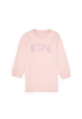 Kız Çocuk Toz Pembe Payet İşlemeli Sweat Örme Elbise - 50315624015