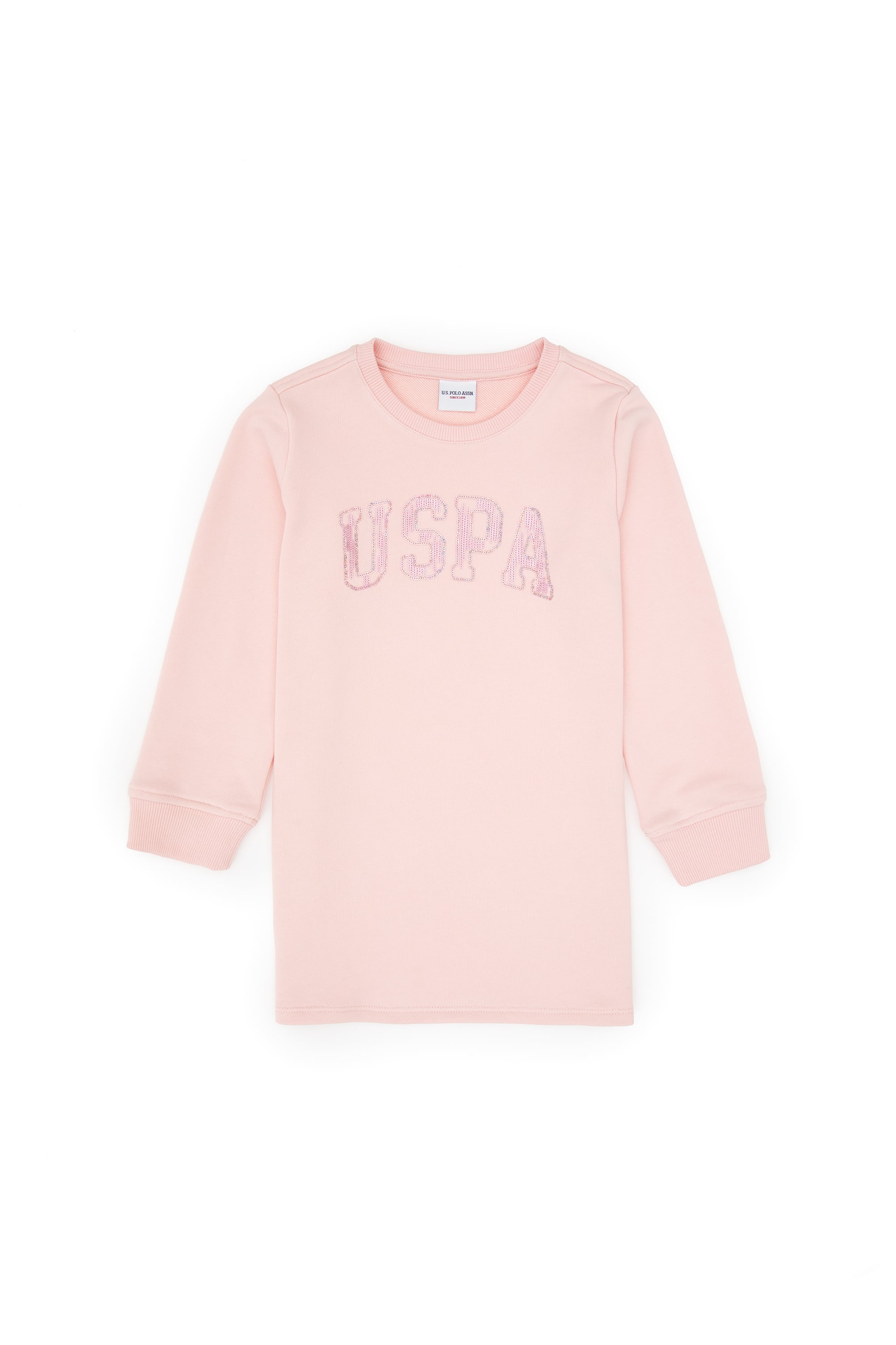 Kız Çocuk Toz Pembe Payet İşlemeli Sweat Örme Elbise