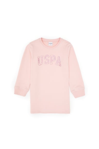 Kız Çocuk Toz Pembe Payet İşlemeli Sweat Örme Elbise