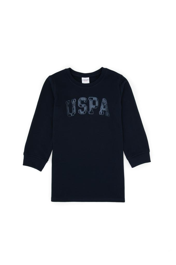 Kız Çocuk Lacivert Payet İşlemeli Sweat Örme Elbise