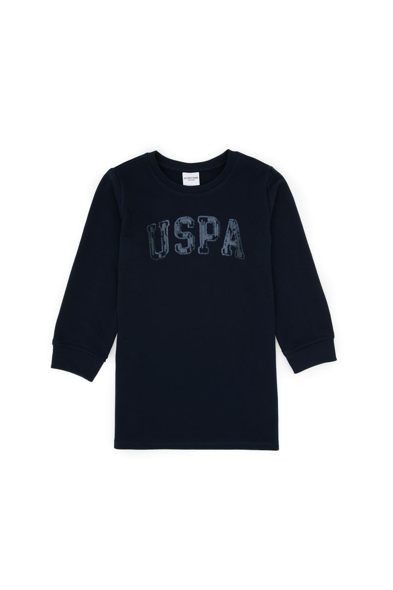 Kız Çocuk Lacivert Payet İşlemeli Sweat Örme Elbise