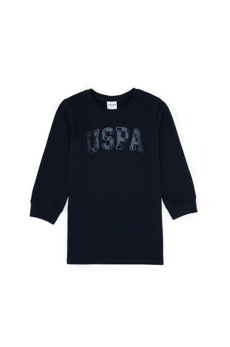 Kız Çocuk Lacivert Payet İşlemeli Sweat Örme Elbise